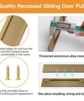 Rectangular Recessed Sliding Door Pulls 2 Pack Champagne Gold Flush Pull Aluminum Alloy with screws, 180mm, shown measuring and details