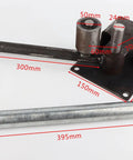 Heavy-Duty Manual Rebar Bender For Steel Rods, Bendable Diameter 0.16 To 0.55 Inches shown with measurements and metal rod.