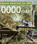 2024 Upgrade Waist Clip Fan Portable Personal Body Cooler With 10000mAh Battery on camping table outdoors, emergency power supply.