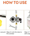 Three-step guide on using Stainless Steel Braided 18 Inch RV Propane Hose With Gauge Pack Of Two for camper and grill connection.