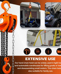 1 Ton Chain Hoist Manual Hand Lift 10 Ft Lift Steel Chain Block Hoist with 6mm chain shown lifting machinery in garage