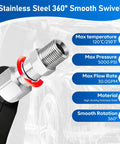 360 Degree Swivel Pressure Washer Fitting Three Eighths NPT Thread For Up To 5000 PSI Keeps Hose From Tangling No Fuss Kink Free Universal Connector For Easy Spraying And Smooth Cleaning stainless steel swivel fitting, 3/8 NPT, 5000 PSI