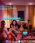 Smart Recessed Lighting 6 Inch Kit, WiFi Dimmable LED Ceiling Light With RGBCW Color Changing Canless Downlight in a cozy living room
