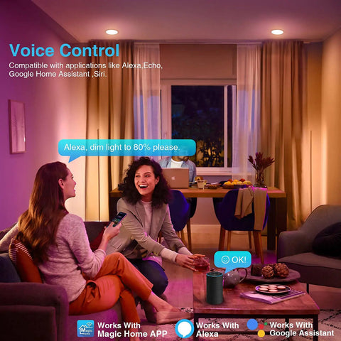Smart Recessed Lighting 6 Inch Kit, WiFi Dimmable LED Ceiling Light With RGBCW Color Changing Canless Downlight in a cozy living room