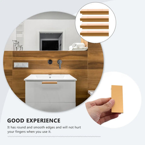Four Pack Invisible Drawer Pulls 80mm Gold Slick Edge Finger Pulls For Cabinets And Drawers Modern Kitchen Hardware Easy Install Sleek Hidden Handle Design in bathroom setting