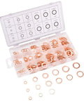 Copper Washer Set With 150 Pieces In 15 Sizes M5 To M17.5, Solid Sump Plug Crush Washers For Oil Drain, Water And Fuel Fittings in case