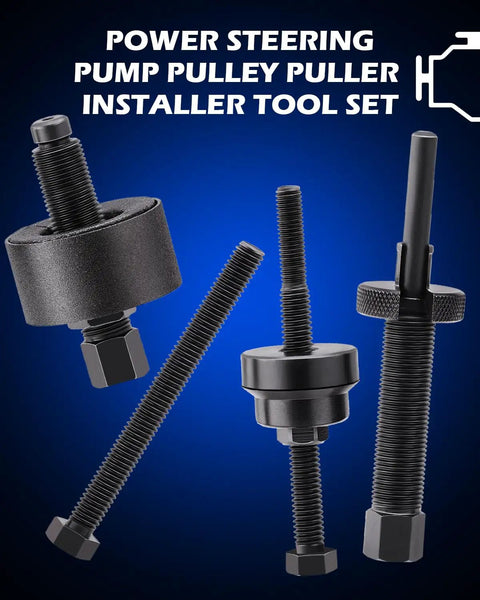 Power Steering Pump Pulley Tool Kit For Ford GM Chrysler Vehicles, Remover And Installer Set, shown with various tool components