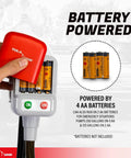 TERA PUMP TRFA01-XL battery-powered fuel transfer pump with red lid; AA batteries visible in the compartment.