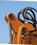 Heavy Duty Round Rubber Washers For Excavator Boom Bushing Replacement Heavy Duty Shock Pads visible on hydraulic arm of excavator.