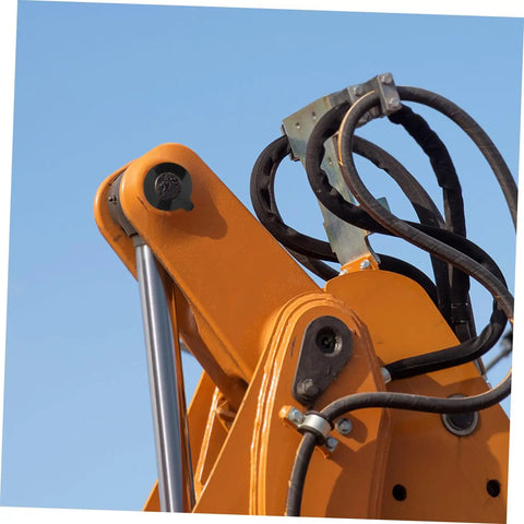 Heavy Duty Round Rubber Washers For Excavator Boom Bushing Replacement Heavy Duty Shock Pads visible on hydraulic arm of excavator.