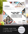 White Vinyl Peel And Stick Floor Tiles 12x12 Inch 16 Pack with marble design packaging on display.