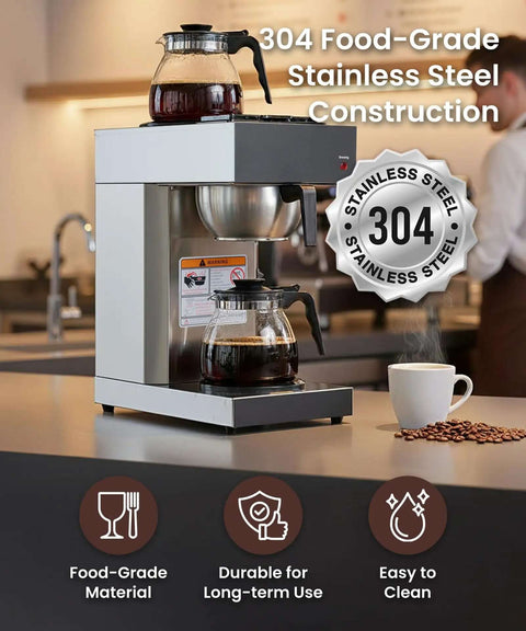 12 Cup Commercial Pour Over Coffee Maker With Industrial Stainless Steel Design, Dual Warmers, No Glass Carafe Included