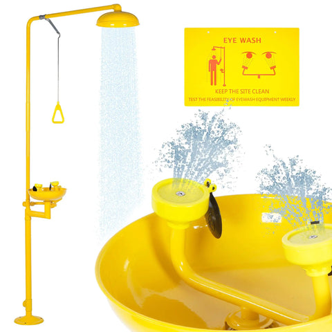Heavy Duty Emergency Shower And Eye Wash Station With Adjustable Water Pressure Built In Filter Splash Resistant Column Flow