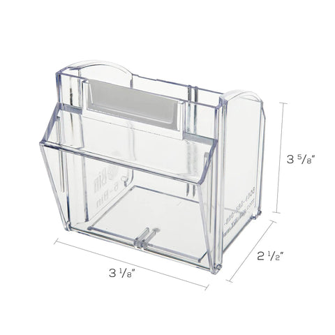 Interlocking Tilt Bin Storage System 6 Bin Unit In Clear And White, featuring a bin size of 3.5 W by 3.75 H by 2.625 D