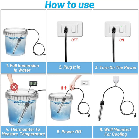 Step-by-step guide to using 2000W Immersion Water Heater Portable Electric Submersible Bucket Heater with 304 Stainless Steel Guard.