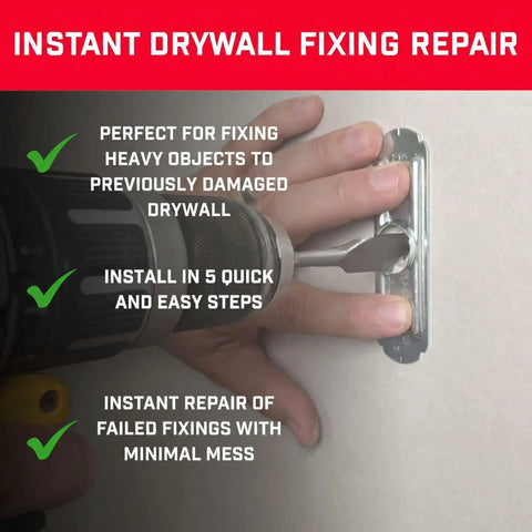 Heavy Duty Drywall Anchor Repair Kit To Slap Over Pulled Out Holes fast installs into damaged drywall for strong support.
