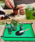 All In One Garden Tool Set For Beginners And Weekend Warriors soil planting setup with tidy tray showing neat workspace.