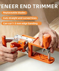 Hand End Trimmer For Edge Banding, 180 Degree Foldable Veneer Cutter, Pro Grade Precision Tool For PVC Melamine And Laminate, Trims 1 To 3mm Edge Banding On Curved Or Straight Surfaces, Ideal For Woodworking, orange on wood panel