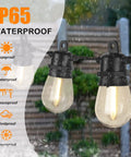 Outdoor LED String Lights 54 Ft Weatherproof IP65 Shatterproof 20 Sockets Patio Lights With 27W UL Listed Wire in rainstorm