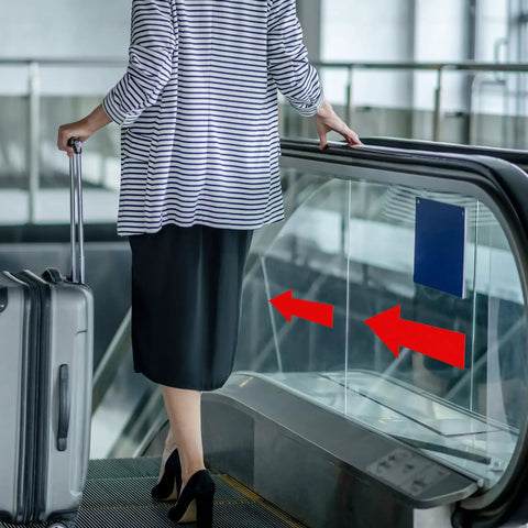 Red Arrow Floor Sticker 10 X 5 Inch Self Adhesive Vinyl Decal 20 Pack For Walkways And Safety Signs Easy Peel No Residue Removal Ultra Tough Commercial Grade Anti Slip Floor Marker on escalator glass