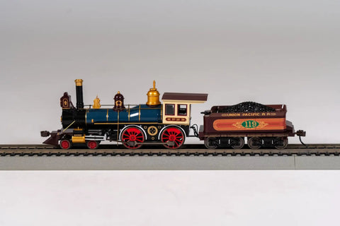 4-4-0 American Steam Locomotive With DCC Ready System Union Pacific 119 HO Scale Wood Load EZ Mate Couplers on track