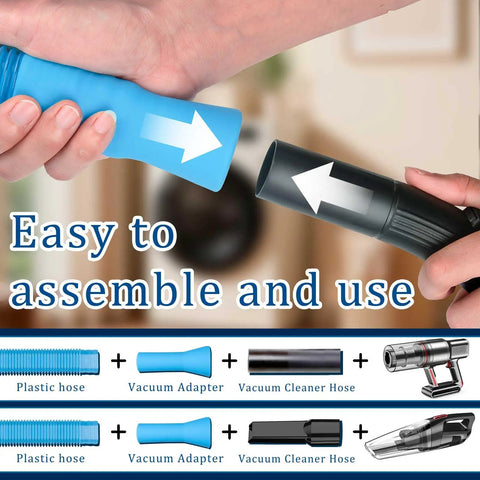 Hands connecting Dryer Vent Cleaning Kit With Flexible Vacuum Hose Attachment For Most Vacuums Lint Brush Cleaning Tools