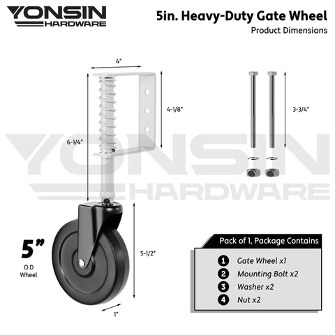 Product dimensions of 5 Inch Heavy Duty Spring Loaded Gate Caster With 360 Degree Swivel Wheels for gates, 1 pack