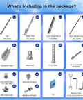 Package components for Expandable Solar Panel Ground Mount Bracket Kit including rails, beams, and bolts for installations.
