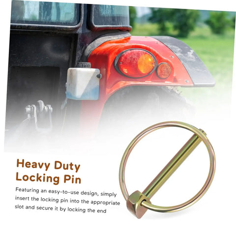 Heavy Duty Lynch Pin Assortment Kit, 10-Piece Set, 3/16 Inch Locking Clips For Farm Tractors, Trailers, And Lawn Mowers, Smooth Edges For Safe Handling, Secure Lock, Prevents Accidental Disengagement, Durable Steel Pins. Tractor locking pin close-up, 3/16 inch steel