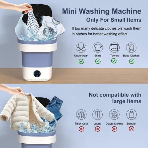 Super Ultra Compact Portable Mini Washing Machine With Rapid Spin Basket, capable of washing small garments like socks and shirts.