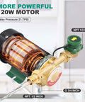 Beefed Up 120W 115V Household Water Pressure Booster Pump With 396GPH Flow, 21.7 PSI Output, 49.2 Ft Head, Half Inch NPT Connection