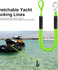 Elastic Dock Line With Metal Hook And Loop Ends 48 Inches for Kayak mooring, shown securing a jet ski in clear water.