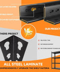 Comparison of Heavy Duty 4 Tier Metal Garage Shelving Unit 54 Inch High with competitor, showing double-layer columns and stability