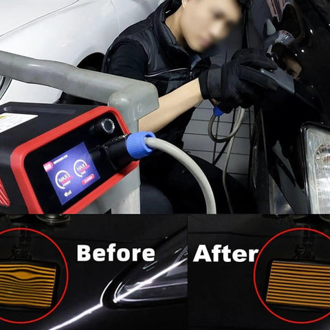 Person using Powerful 1500W Aluminum Car Dent Repair Tool With Adjustable Heat And Timing Electromagnetic Induction Heater on car