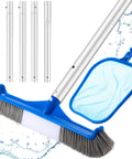 3 Piece Pool Cleaning Kit With Skimmer Net And Long Reach 47 Inch Aluminum Pole Plus Debris Brush For Above Ground And Inground Pools Ponds Spas Hot Tubs Easy Clean, brush and net