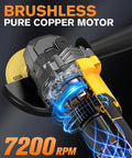 Close-up of a brushless motor in a compact 4 inch cordless angle grinder built to chip away at stubborn metal.