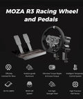 R3 Direct Drive Steering Wheel And Pedals Kit For Xbox And PC, 3.9 Nm Wheelbase, 11 Inch Racing Wheel shown with desk clamp and pedals