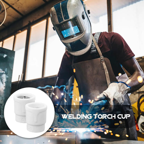 Premium 2-Piece Ceramic TIG Welding Torch Cup Shields For High Temp Argon Arc With Precision Machined White Ceramic Nozzles in use.