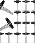 16 Pack Stainless Steel Thumb Screws With Adjustable Tee Wing Plastic Knobs For Quick Hand Tightening And Removal Quarter Inch Thread Twenty Threads Per Inch Black Wing Knobs For Clamps Power Supplies And Mechanical Assemblies.