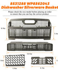 Beefed Up ABS Dishwasher Silverware Basket For Whirlpool And KitchenAid Utensil Rack Replacement with size dimensions shown