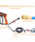 Diagram showing the Beast Mode 5000 PSI Pressure Washer Gun Kit With Replacement Wand Extension illustrating non-compatibility with garden hoses.