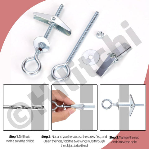 15 Pieces M5 Eye Bolt Toggle Anchors And Wing Nut Kit, 75mm Length, O Shaped Butterfly Toggle Anchors For Hanging Lamps And Heavy Items