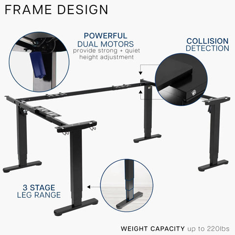 Rock Solid U Shaped Standing Desk Converters 83 By 60 Inches Black Sit Stand Converter frame design with dual motors and weight capacity.
