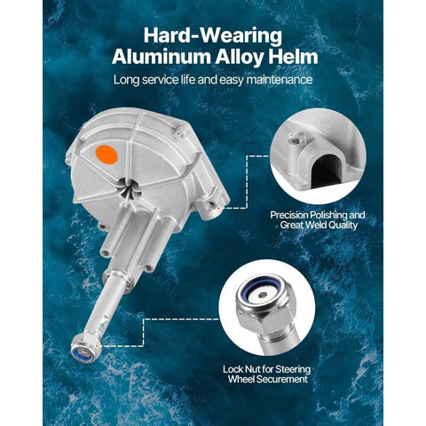 Outboard Boat Steering System Kit, 10 Ft Marine Steering Cable With Three Quarter Inch Shaft And 13.5 Inch Wheel, Rotary Steering, Bezel Kit, Rugged Marine Grade For Yachts And Watercraft