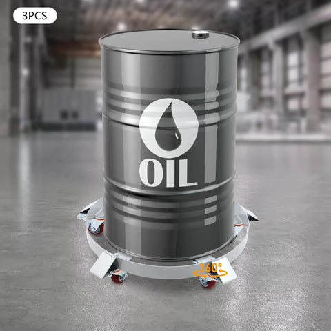 Heavy Duty Drum Dolly Built Tough With Q235 Steel Five Wheels 1250 Lb Load Capacity Secure Load Design To Stop Sagging And Tipping The Ultimate Workshop Workhorse For Fast, Safe Drum Handling. 55-gallon oil drum on 360-degree steel dolly