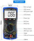 Garage Ready Automotive Engine Analyzer Multimeter With NCV, Manual Ranging, Backlit Display showing panel layout