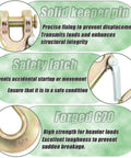 Two Pack Half Inch Clevis Slip Hooks With Safety Latch Forged G70 Steel, golden zinc plated with features: solid keeper pin, safety latch, and forged G70.