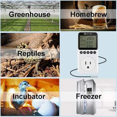 Digital Day And Night Temperature Controller With Timer For Reptile Terrarium And Greenhouse 120V Thermostat Outlet Plug With 3m Sensor Auto Heating And Cooling Control Three Modes M1 M2 M3