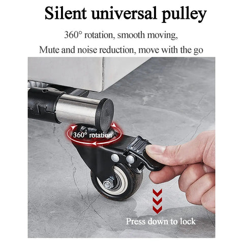 Lockable wheel of Floor Standing Mop And Broom Organizer Rack With Foldable Hooks Wet Mop Holder Cleaning Tool Cart