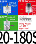 Single Blade Swinging Pneumatic Rotary Actuator Crb2bw Series Air Cylinder showing models with and without magnetic features.